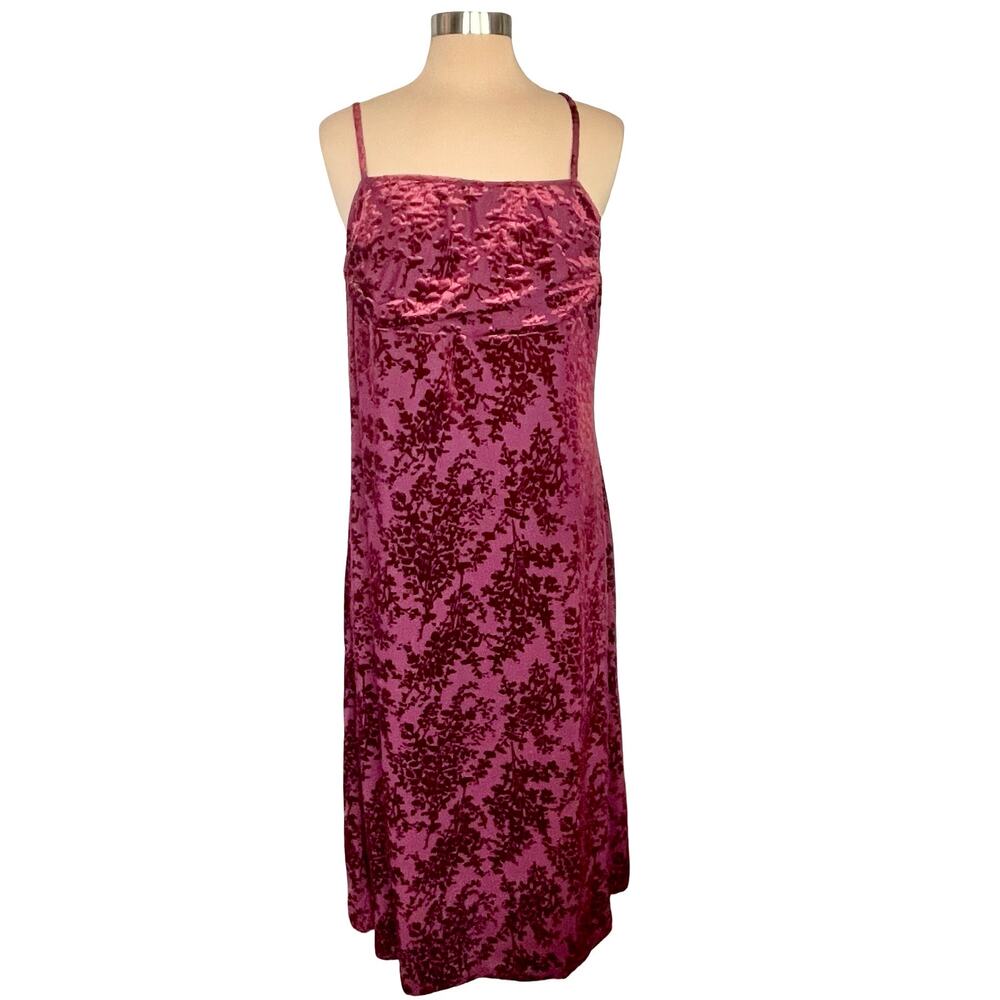 BTFBM Burgundy Velvet Burnout Midi Slip Dress Sz XXL Whimsigoth Dark Romatic